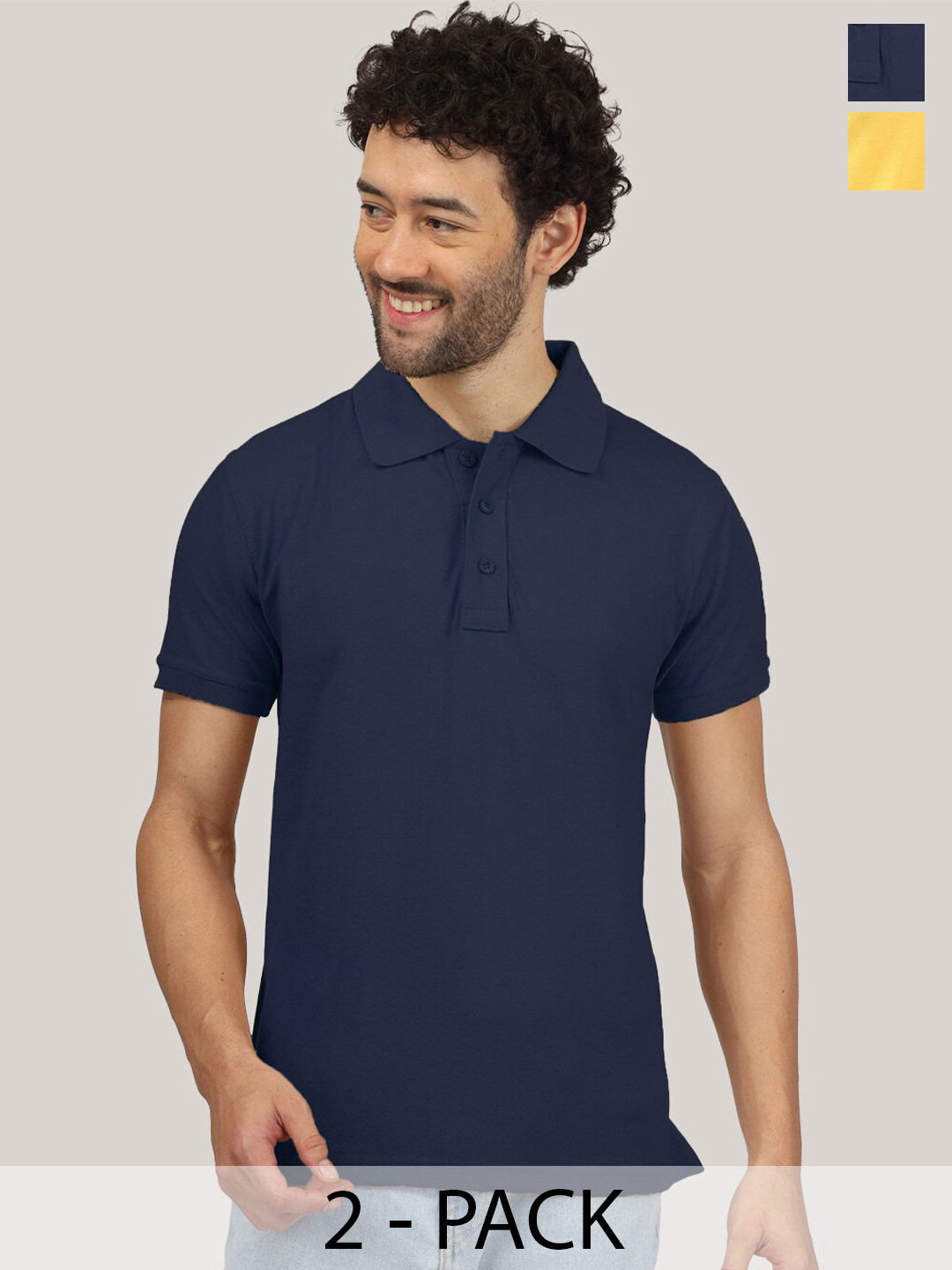 

Greylongg Pack Of 2 Polo Collar Cotton T-shirt, Navy blue