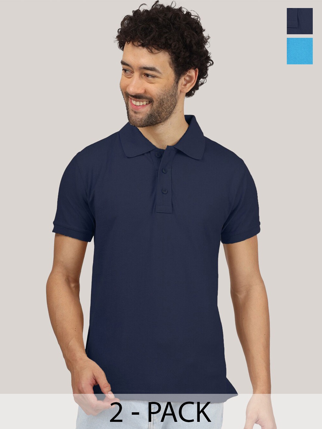 

Greylongg Pack Of 2 Polo Collar Short Sleeves T-shirt, Blue