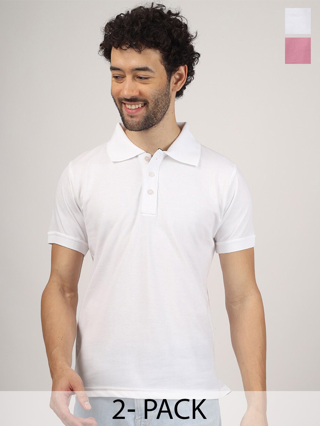 

Greylongg Pack Of 2 Polo Collar Cotton T-shirt, White