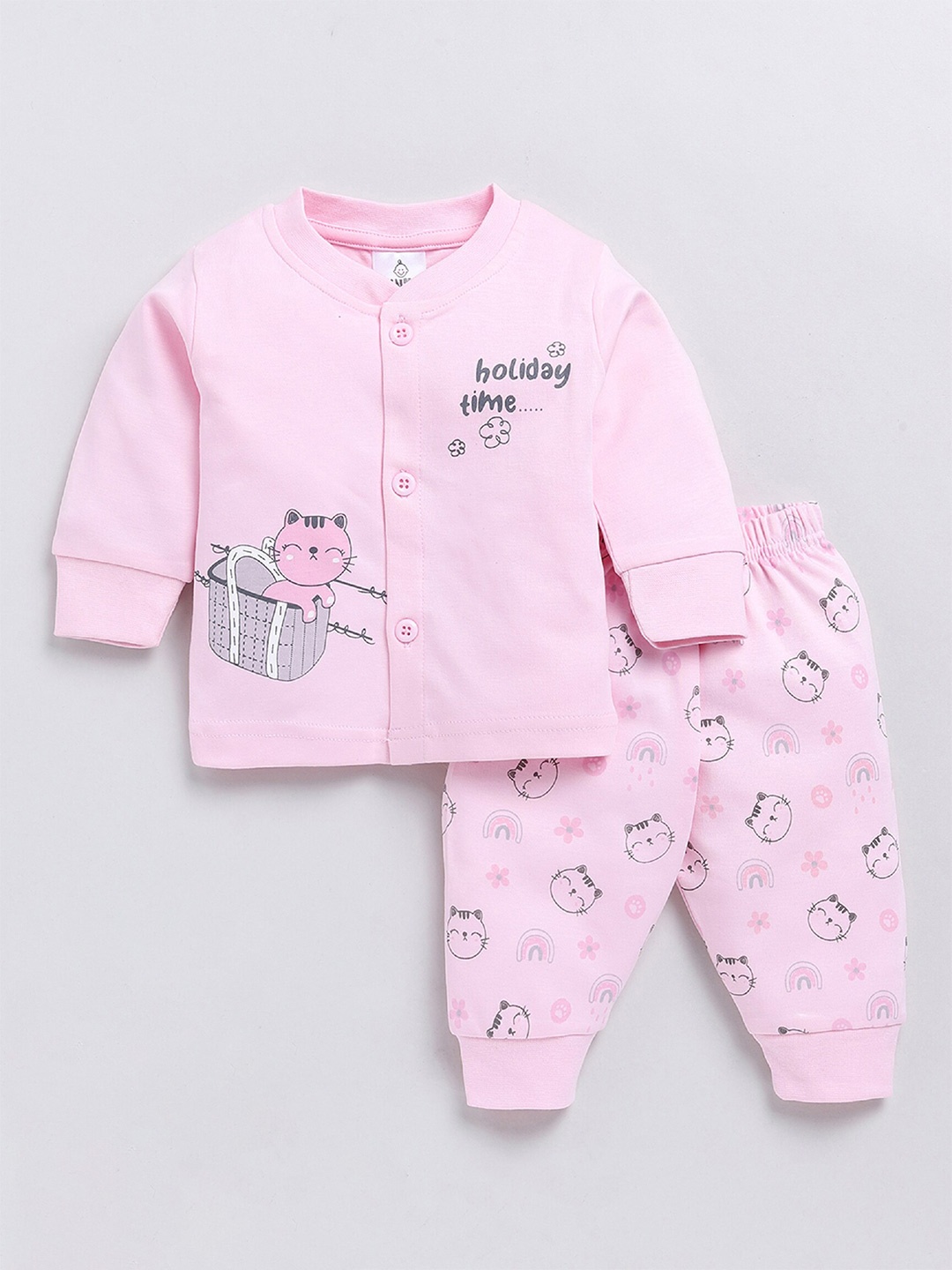 

Moms Love Girls Printed Pure Cotton Top with Trousers, Pink