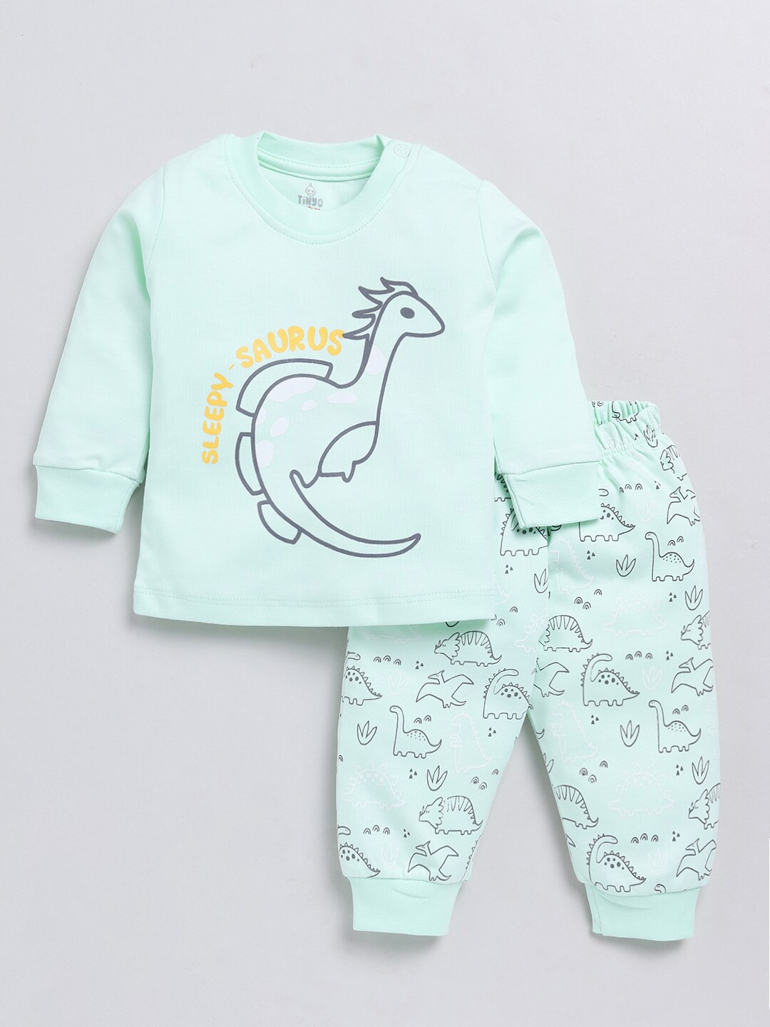 

Moms Love Boys Printed Pure Cotton T-shirt with Trousers, Green