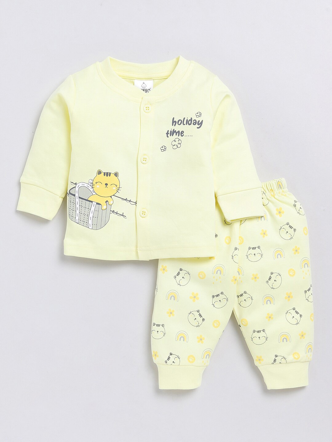 

Moms Love Girls Printed Pure Cotton Top with Trousers, Yellow