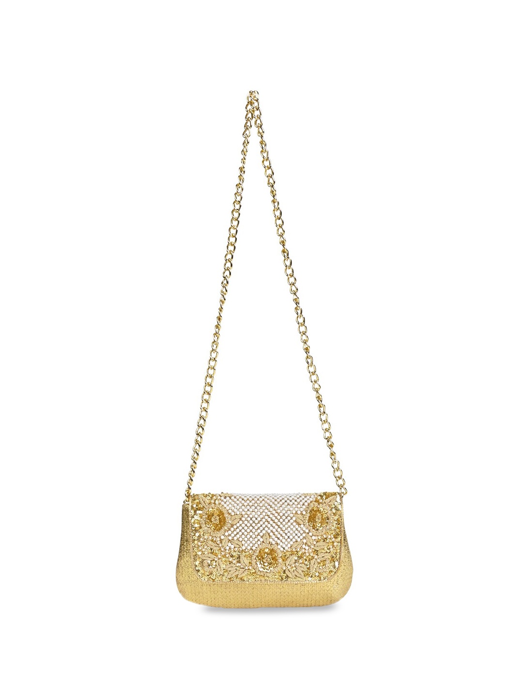 

Rocia Embellished Structured Jute Sling Bag, Gold
