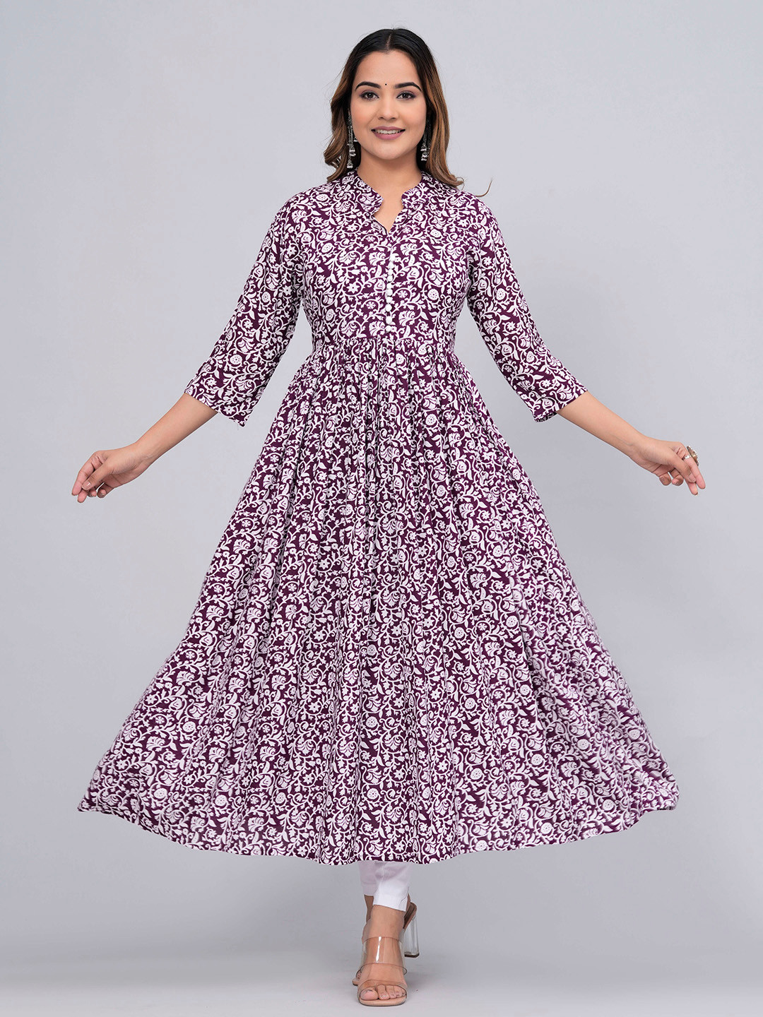 

Sanganeri Kurti Floral Printed Anarkali Kurta, White