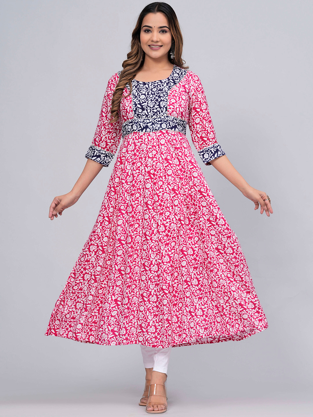 

Sanganeri Kurti Ethnic Motif Printed Anarkali Kurta, Pink