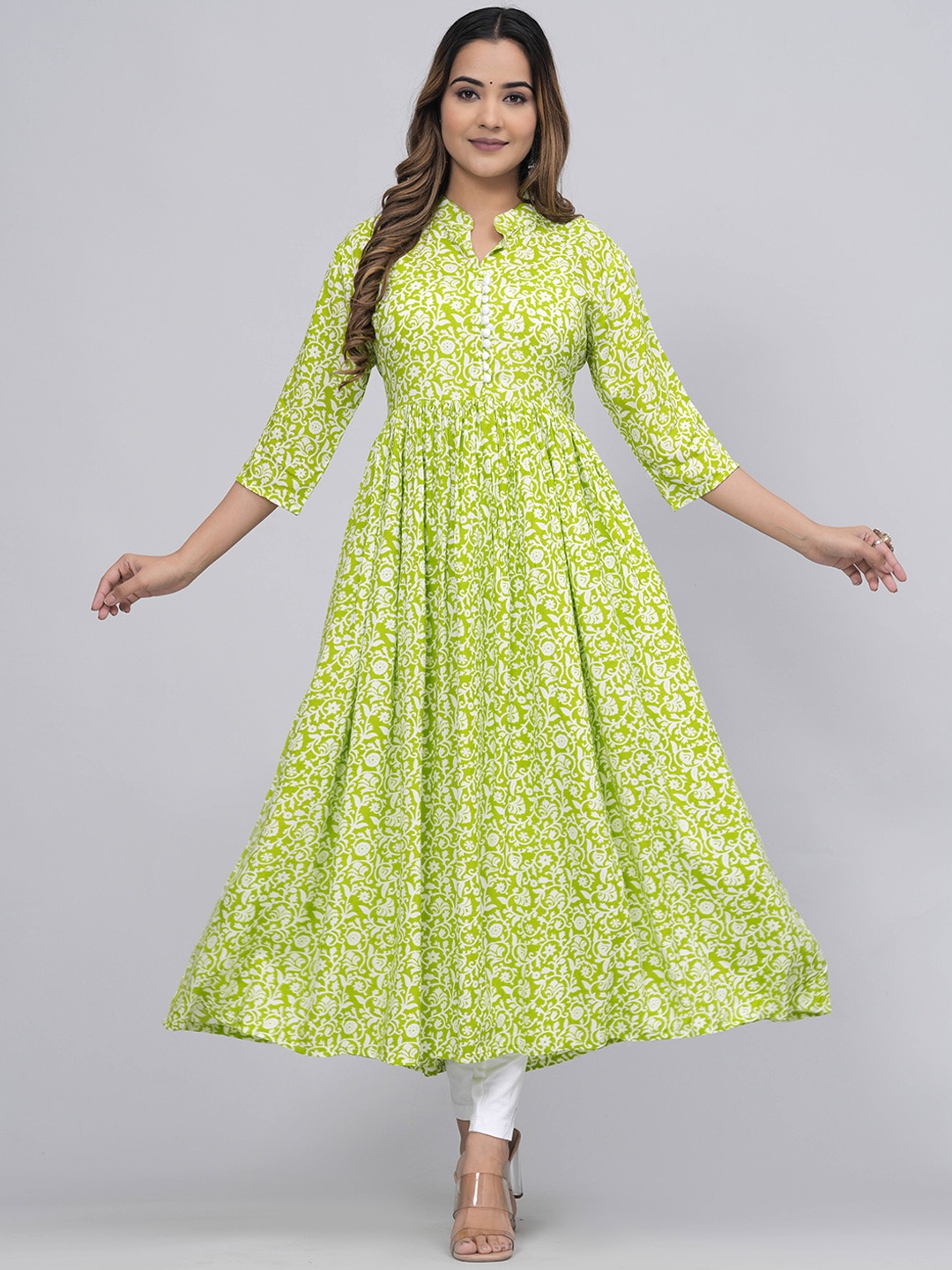

Sanganeri Kurti Ethnic Motif Printed Anarkali Kurta, Green