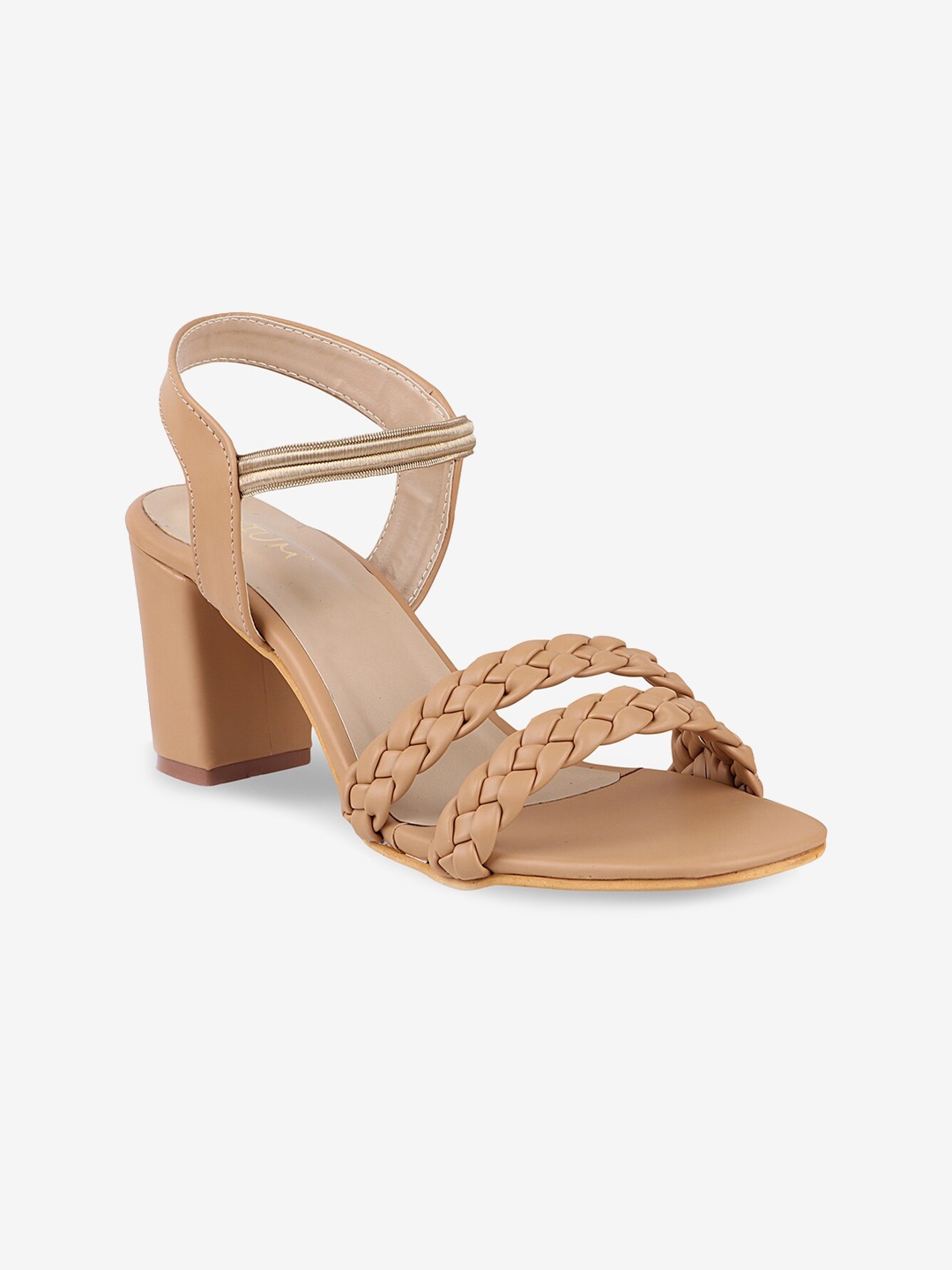 

AXIUM Braided Open Toe Block Heels With Backstrap, Beige