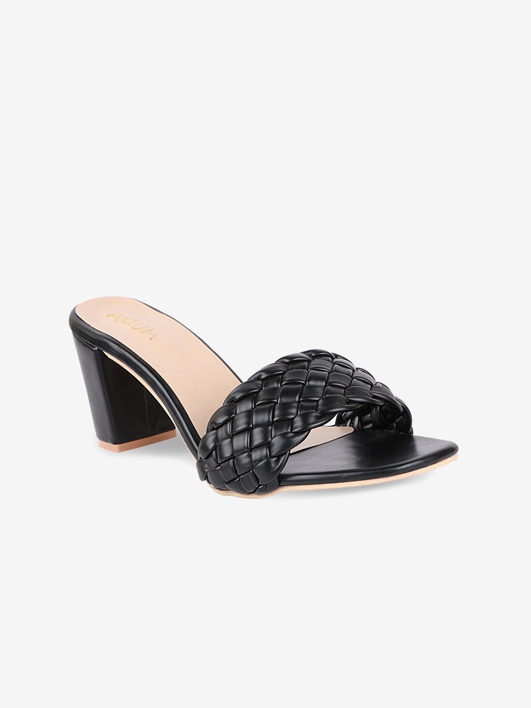 

AXIUM Braided Open Toe Block Heels, Black