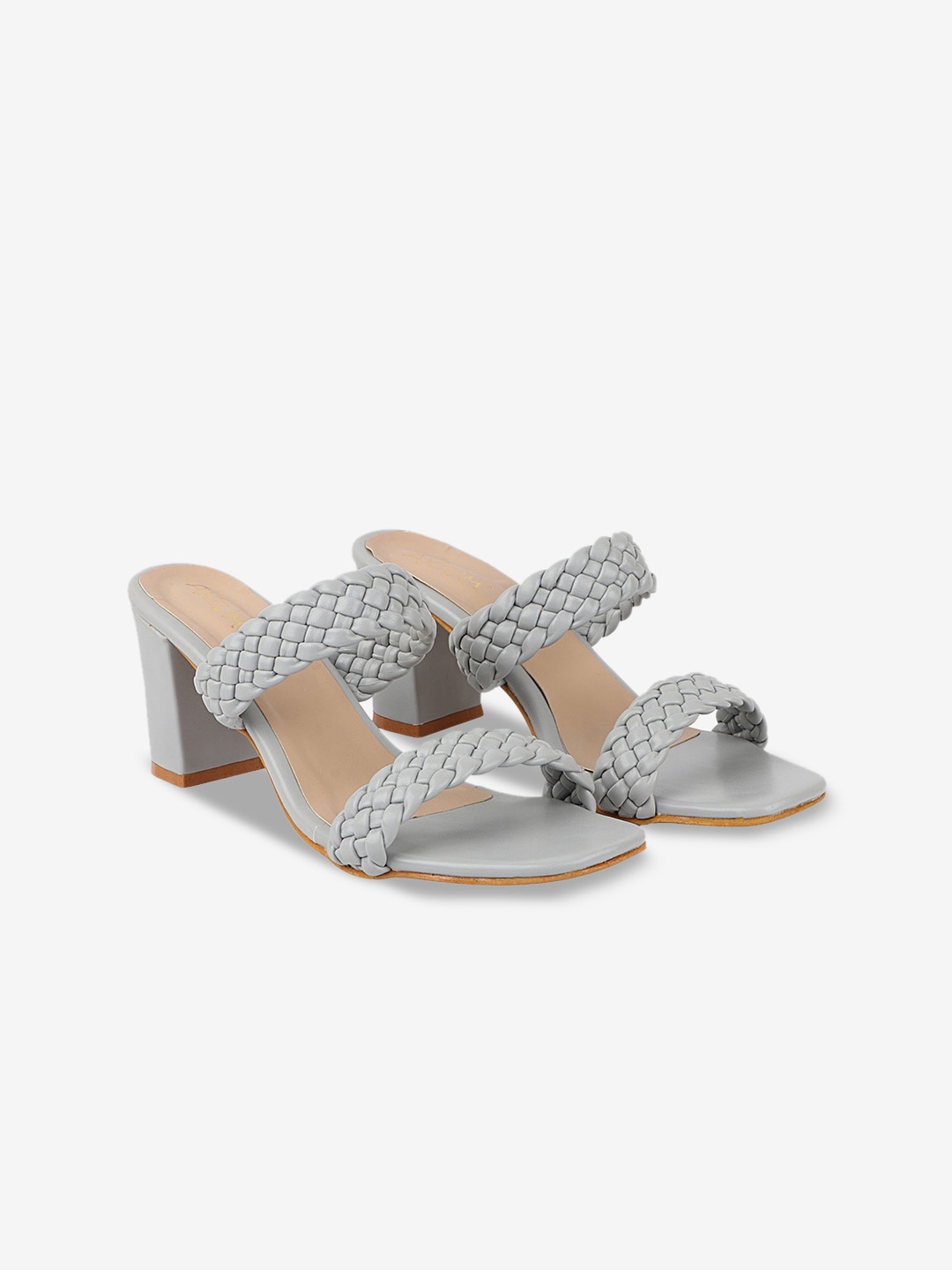 

AXIUM Braided Open Toe Block Heels, Grey