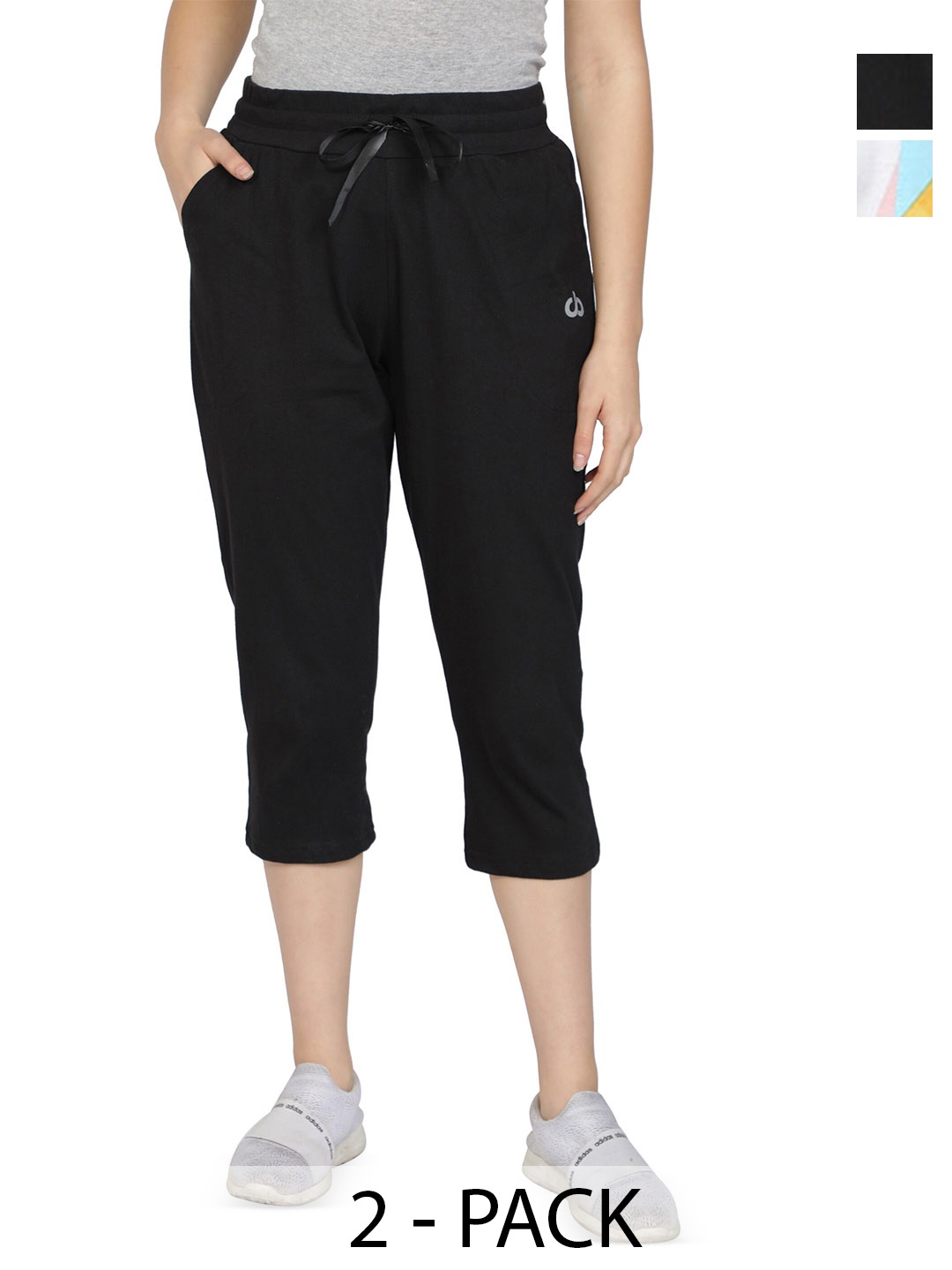 

CLUB A9 Women Pack Of 2 Printed Cotton Lounge Capris, Black