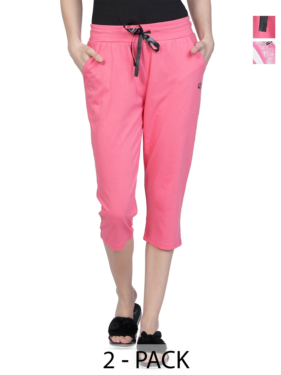 

CLUB A9 Pack Of 2 Cotton Mid-Rise Capris, Pink