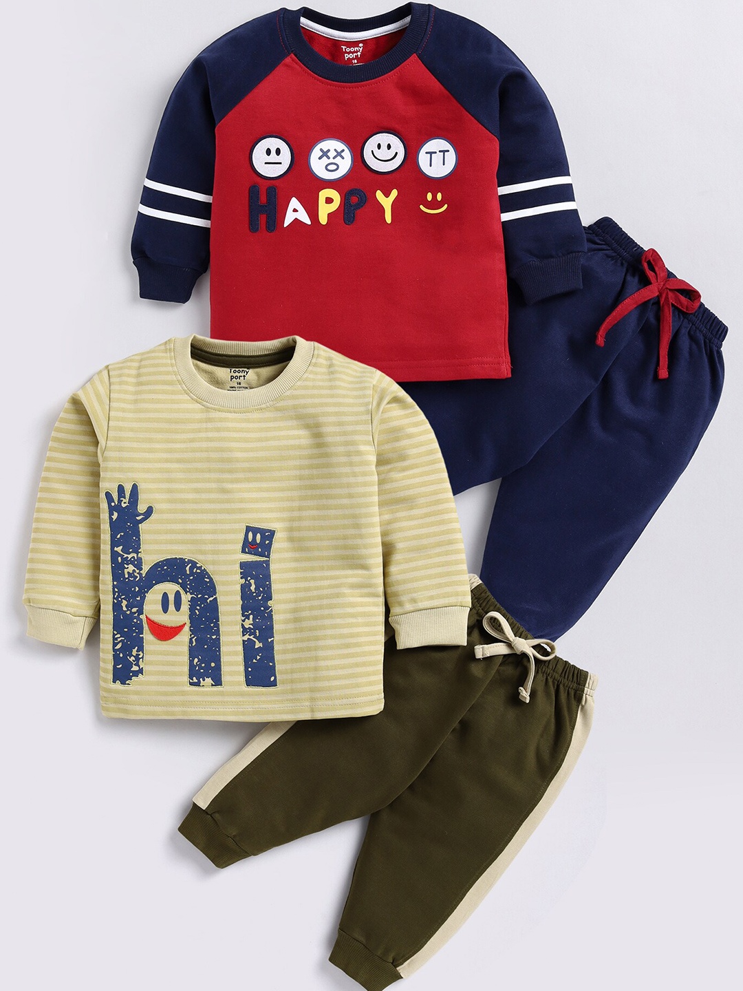 

Toonyport Boys Pack Of 2 Printed Pure Cotton T-shirt with Trousers, Navy blue