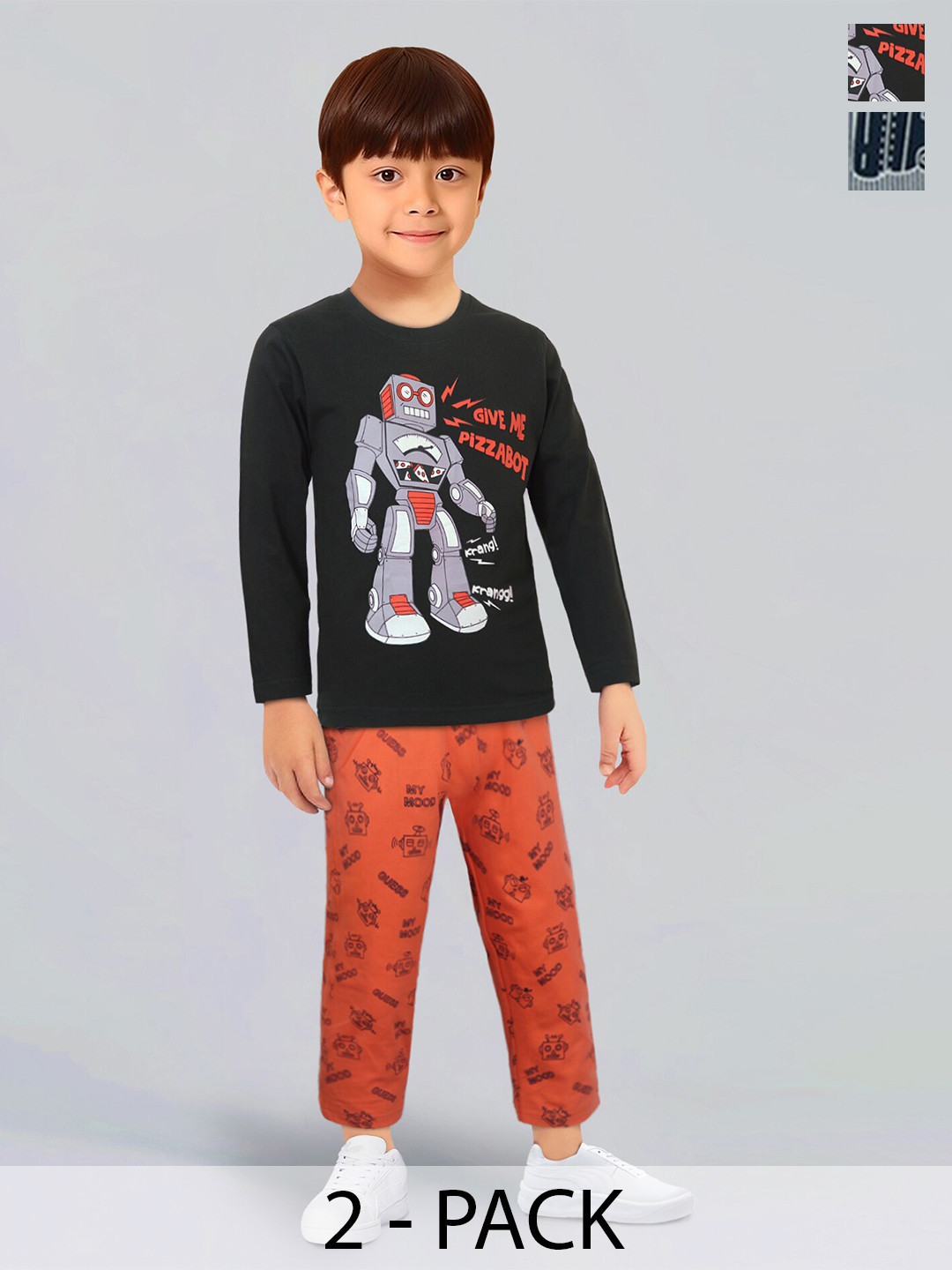 

Toonyport Boys Pack Of 2 Graphic Printed Pure Cotton T-shirt with Trousers, Black