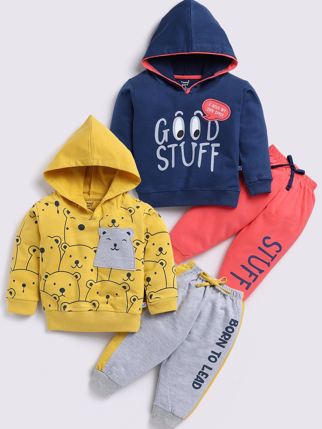 

Toonyport Boys Pack Of 2 Graphic Pure Cotton Printed T-shirt with Trousers, Yellow