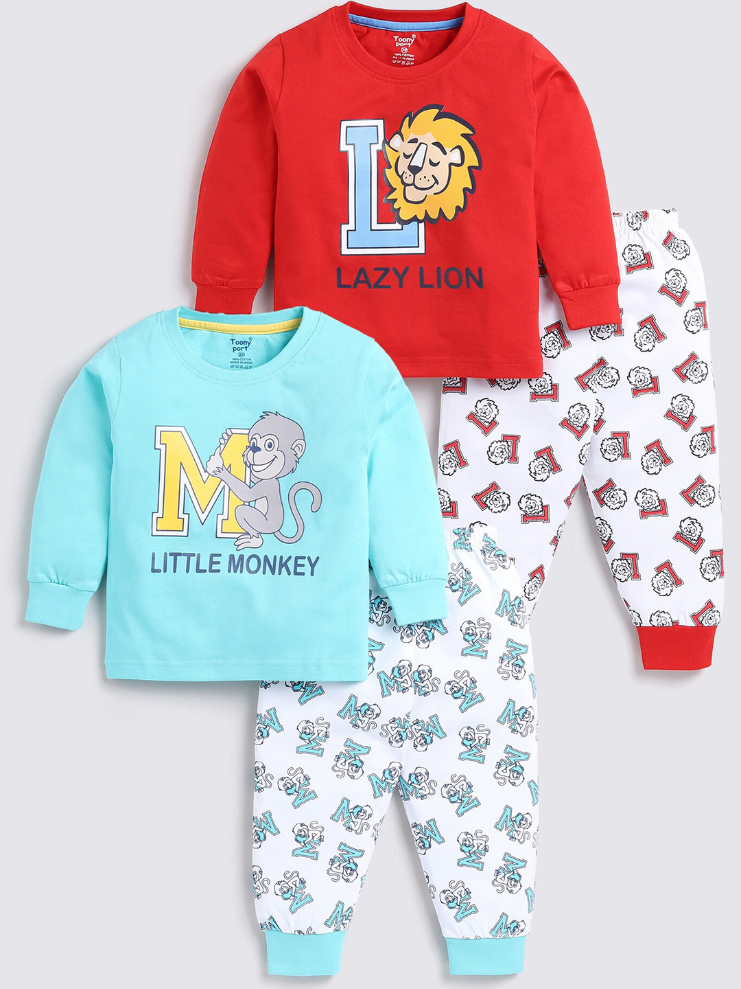 

Toonyport Boys Pack Of 2 Graphic Printed Pure Cotton T-shirt with Trousers, Red