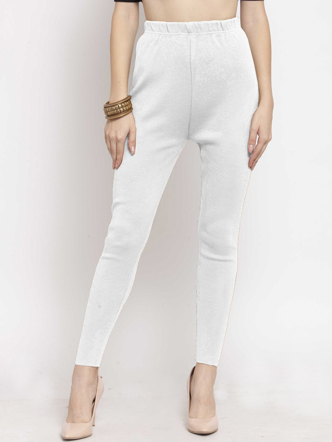 

Castle Lifestyle High-Rise Relaxed-Fit Ankle-Length Woolen leggings, White