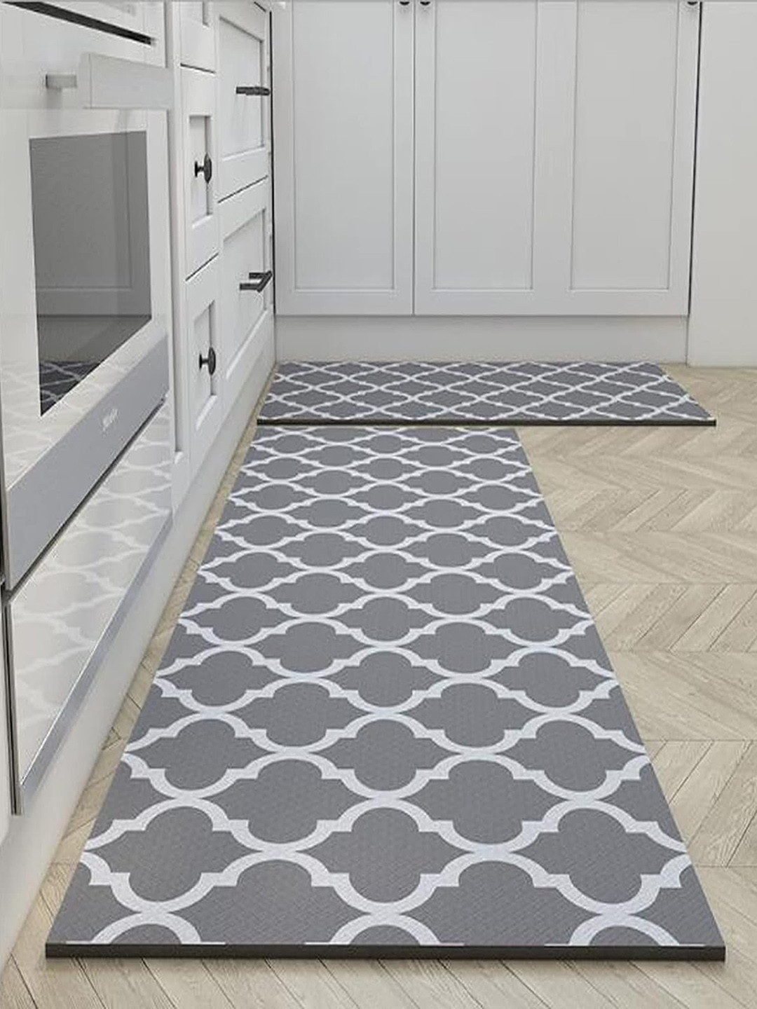 

HomeCloud Grey & White 2 Pcs Geometric Non-Skid & Soft Absorbent Rubber Kitchen Mats
