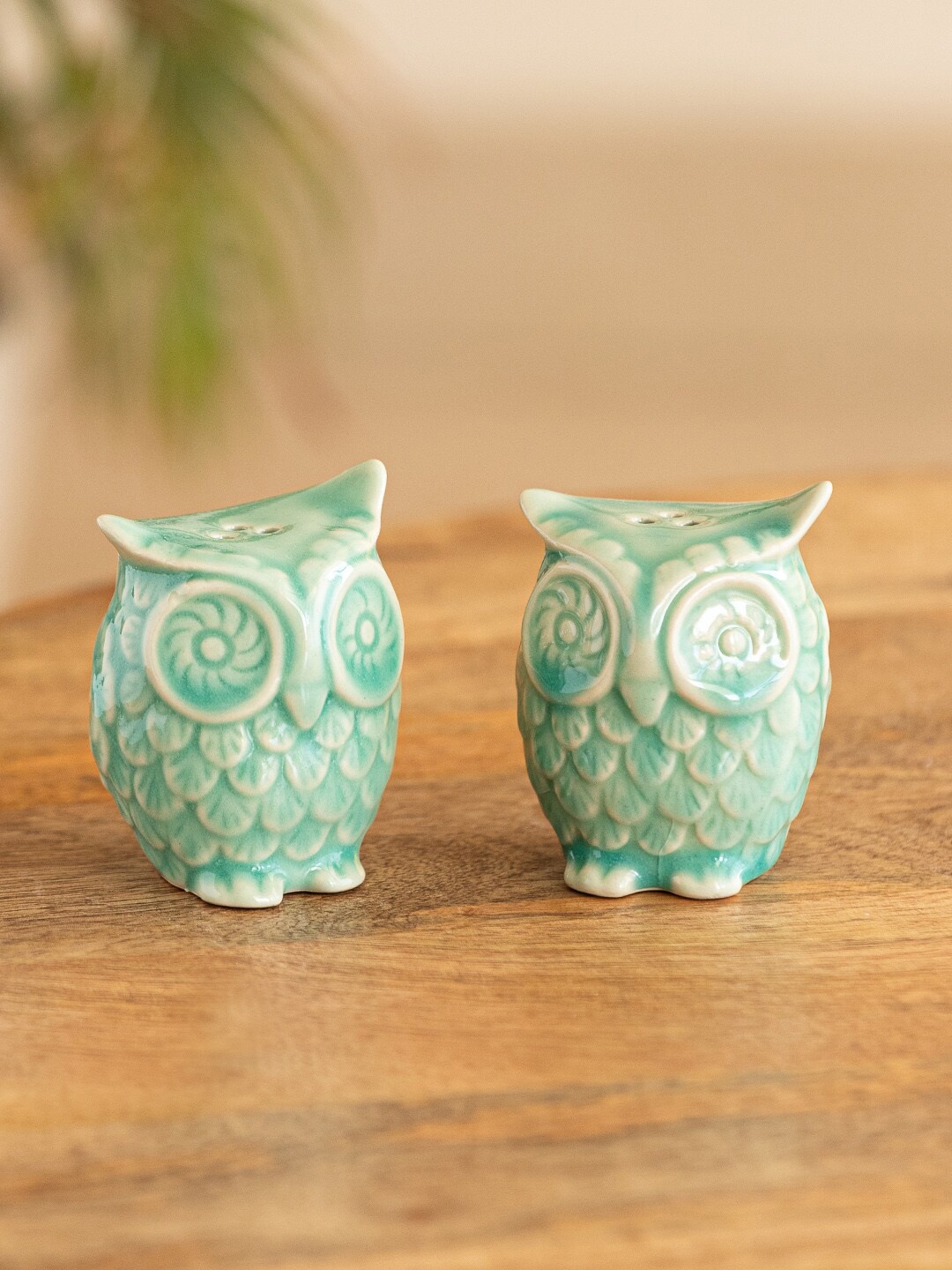 

ExclusiveLane Caribbean Green 2 Pieces Ceramic Salt & Pepper Shakers, Sea green