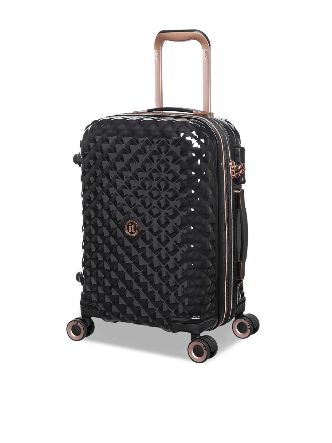 

IT luggage Glitzy Textured 360-Degree Rotation Hard-Sided Cabin Trolley Bag- 50.8L, Black