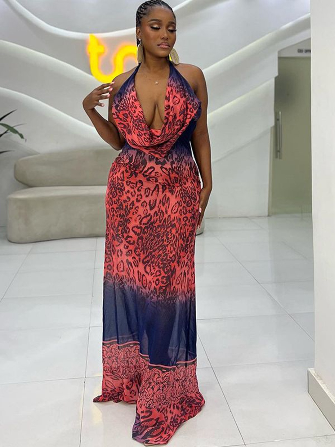 

StyleCast Red Animal Printed Halter Neck Fit and Flare Maxi Dress
