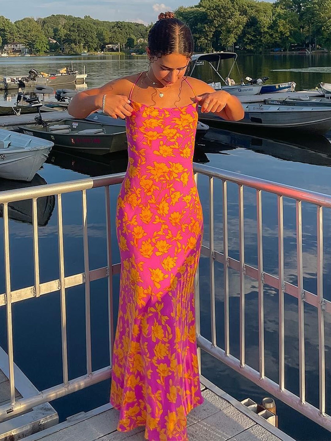 

StyleCast Black Floral Printed Halter Neck Maxi Dress, Pink