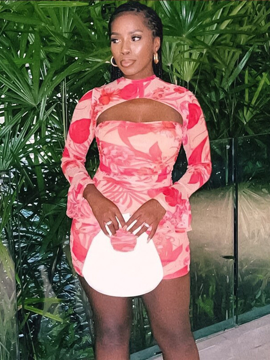 

StyleCast Pink Printed Cut Out Bodycon Mini Dress