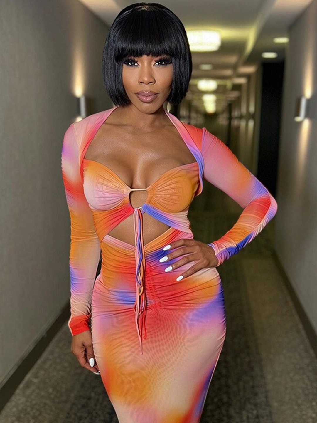 

StyleCast Orange Printed Cut Out Bodycon Maxi Dress