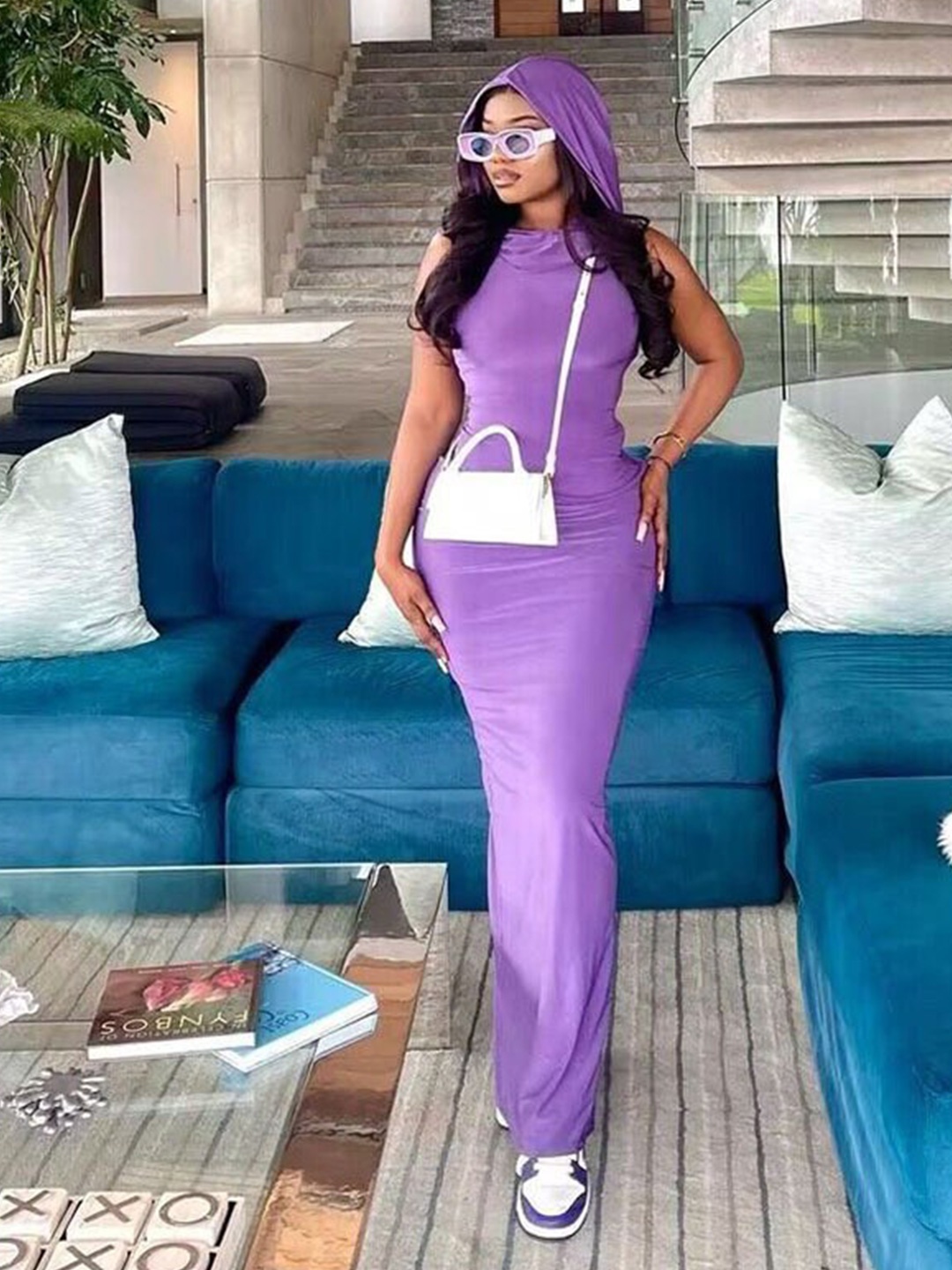 

StyleCast Purple Hooded Sleeveless Maxi Dress