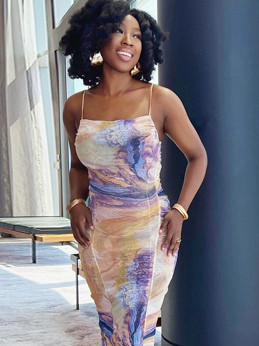 

StyleCast Purple Abstract Printed Bodycon Midi Dress