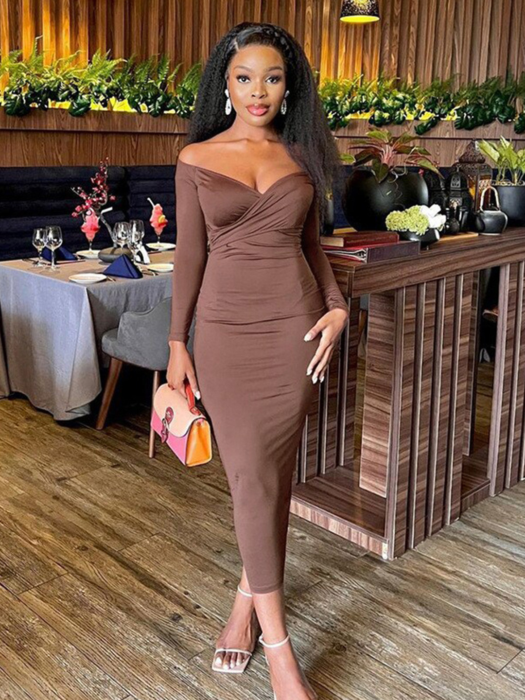 

StyleCast Brown Off-Shoulder Maxi Dress