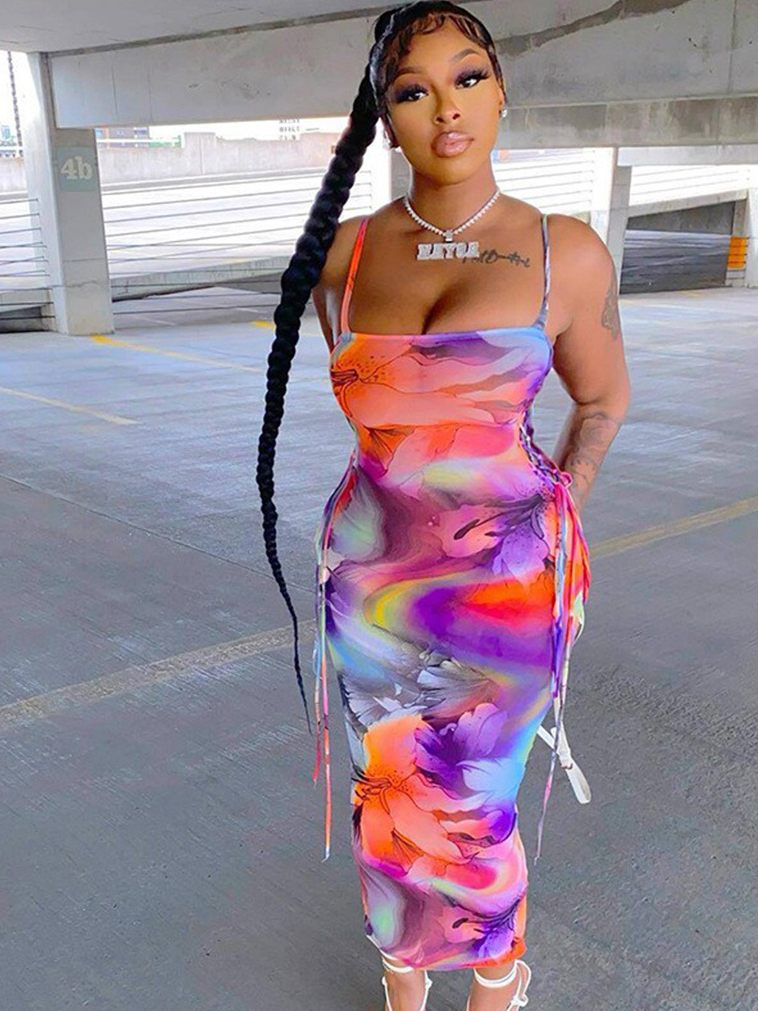 

StyleCast Orange Abstract Printed Shoulder Straps Bodycon Maxi Dress