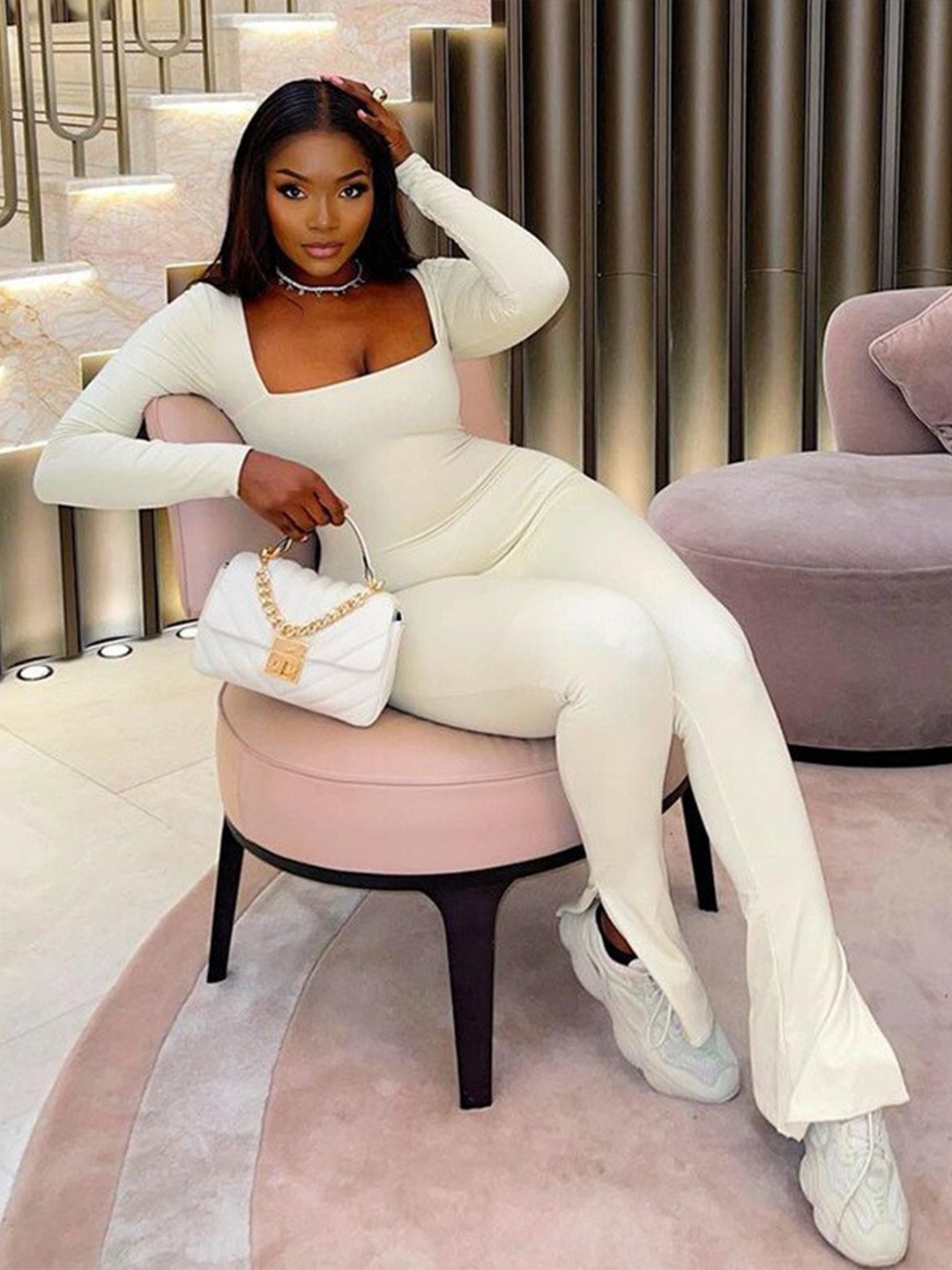 

StyleCast White Square Neck Jumpsuit