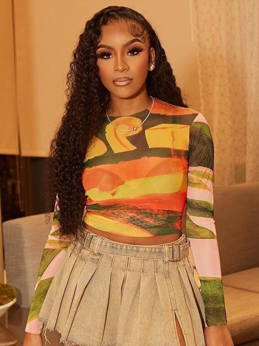 

StyleCast Brown & Orange Abstract Printed Fitted Crop Top