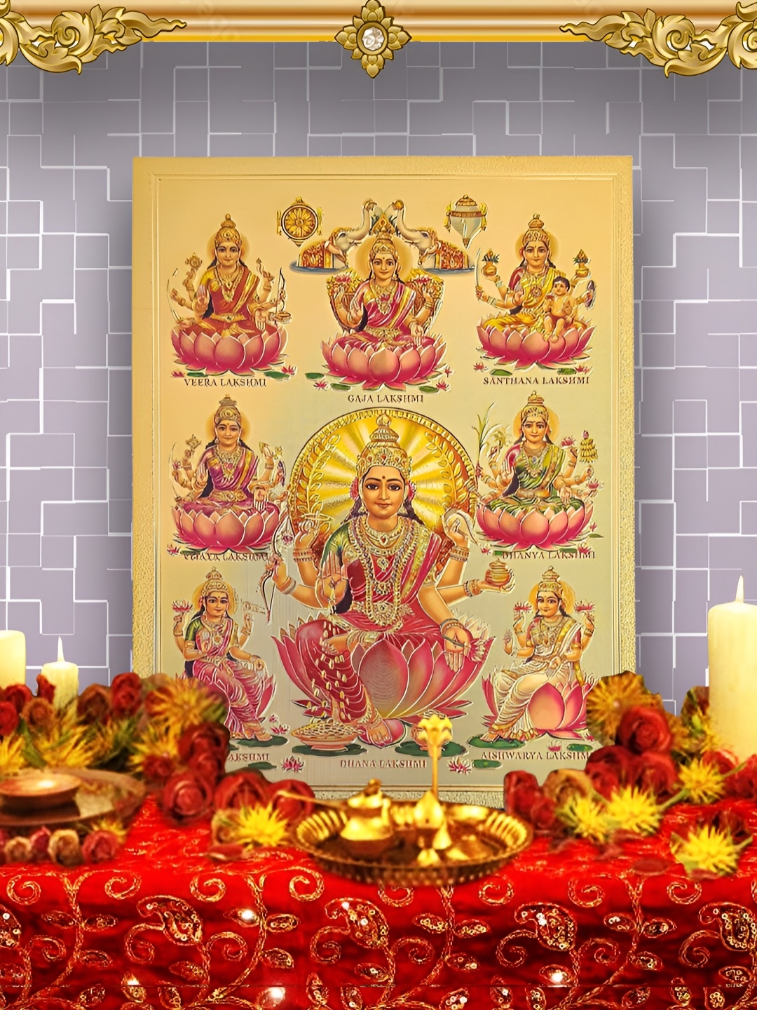 

Hawai Gold Toned & Pink Hawai Goddess Ashta Laxmi Acrylic Wall Photo Frames