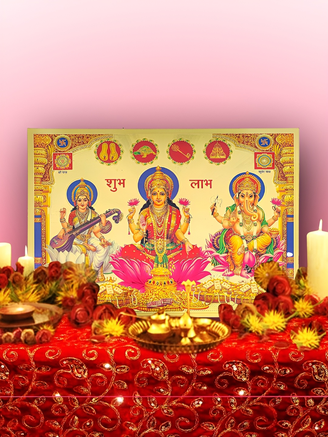 

Hawai Gold Toned & Pink Acrylic Hawai Ganesh Laxmi Saraswati Wall Photo Frames