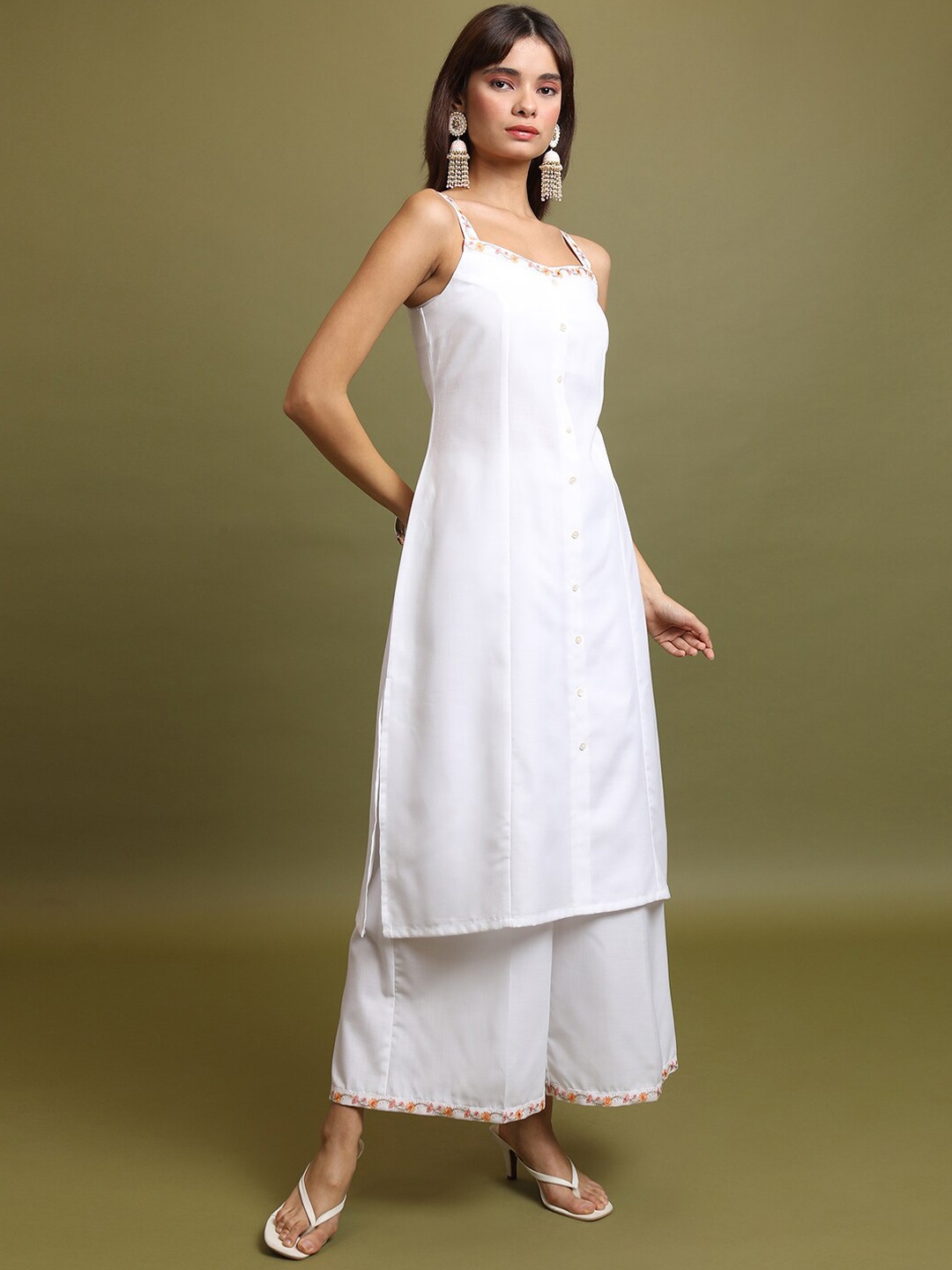

Vishudh Shoulder Strap Kurta with Palazzos, White