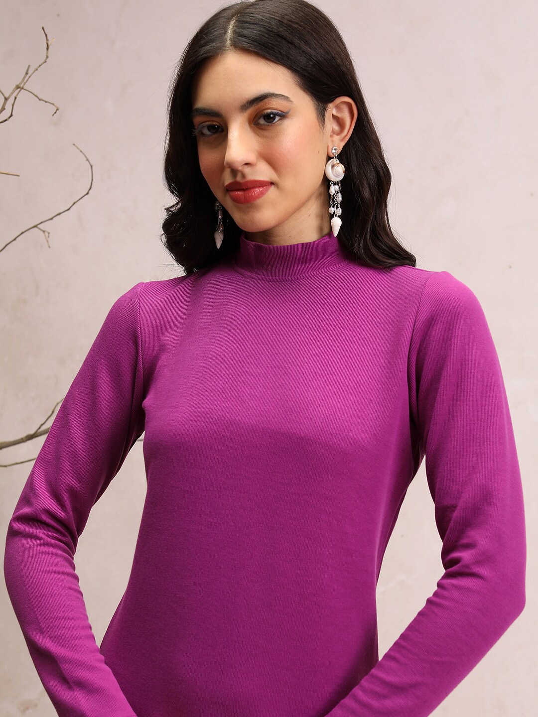 

Vishudh High Neck High Slit Straight Kurta, Purple