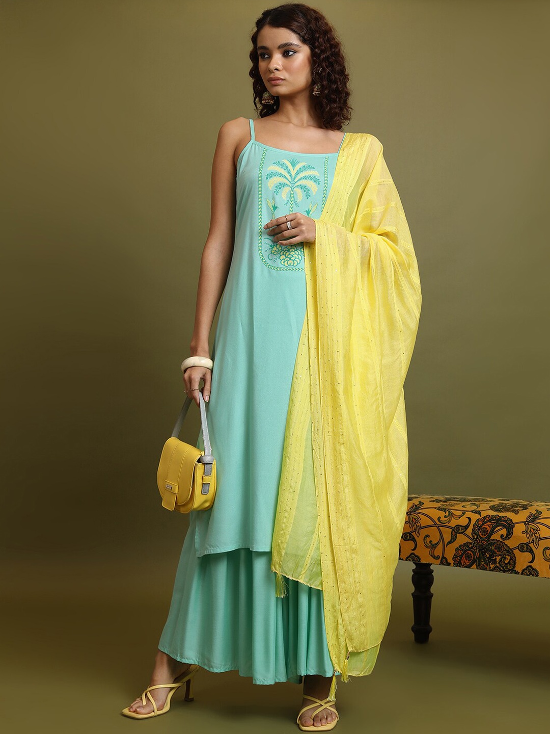

Vishudh Floral Printed Kurta & Sharara With Dupatta, Blue