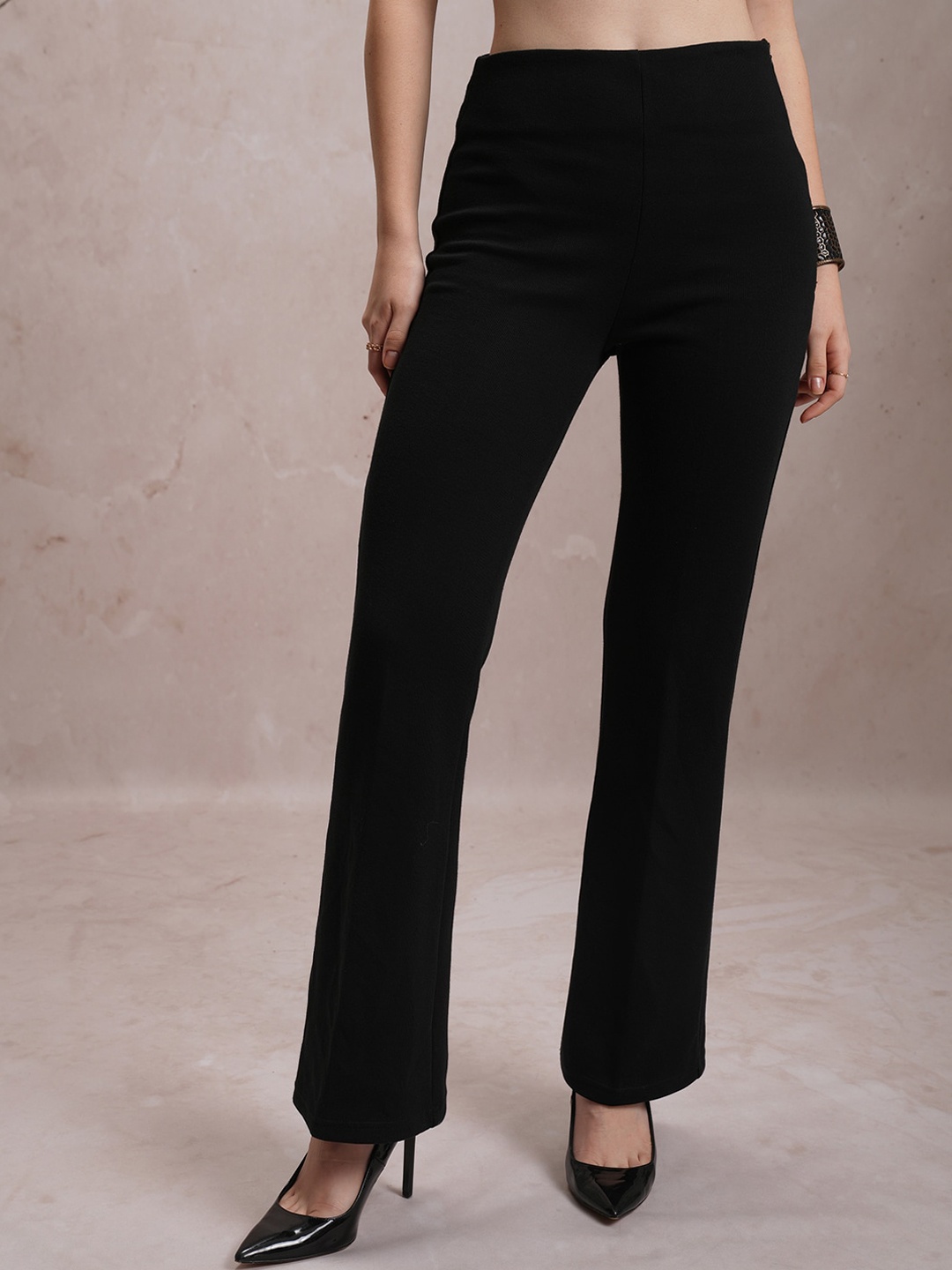 

Vishudh Women Black Winter Flared Trousers