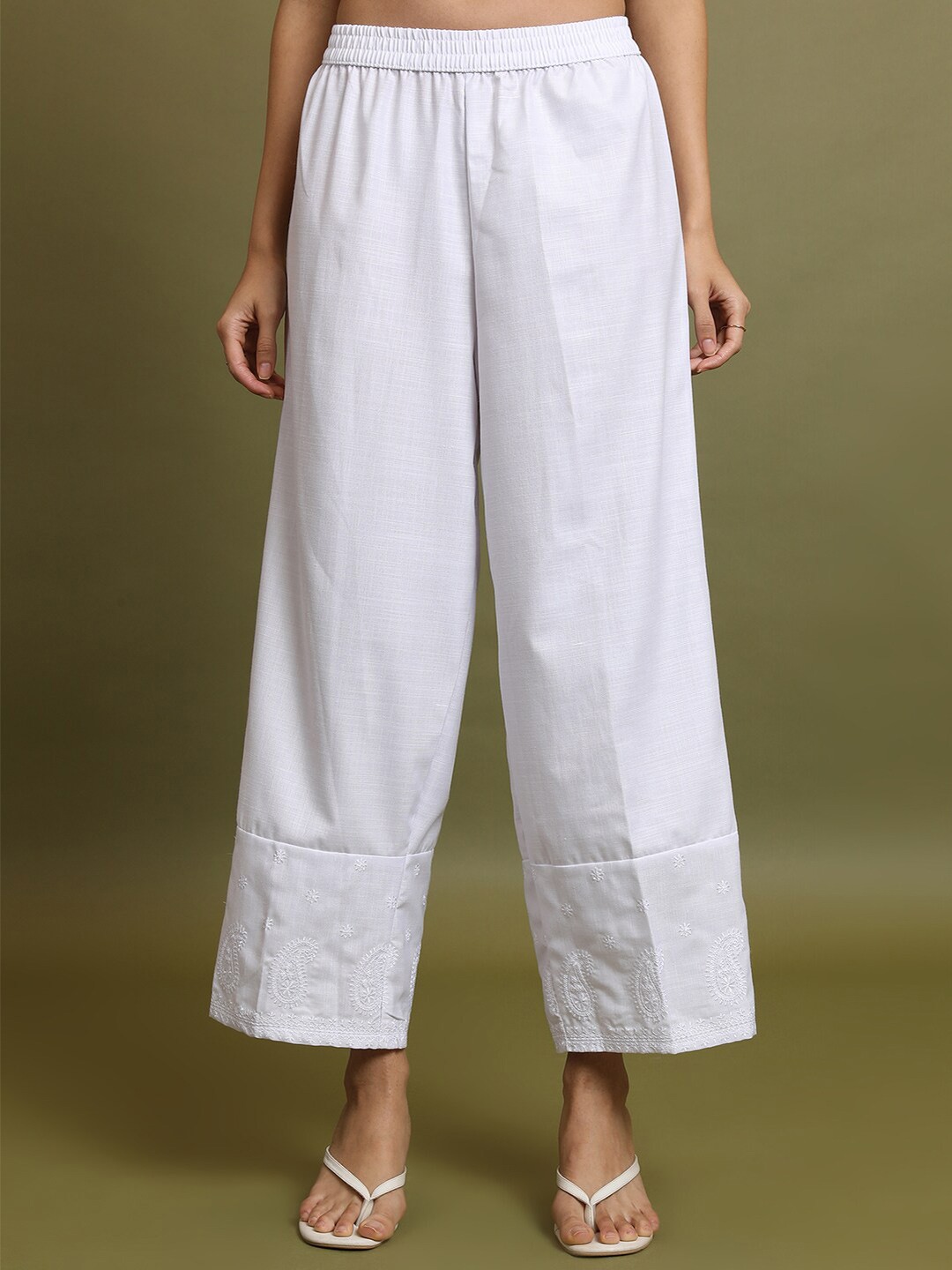 

Vishudh Women Straight Mid-Rise Ethnic Palazzos, White