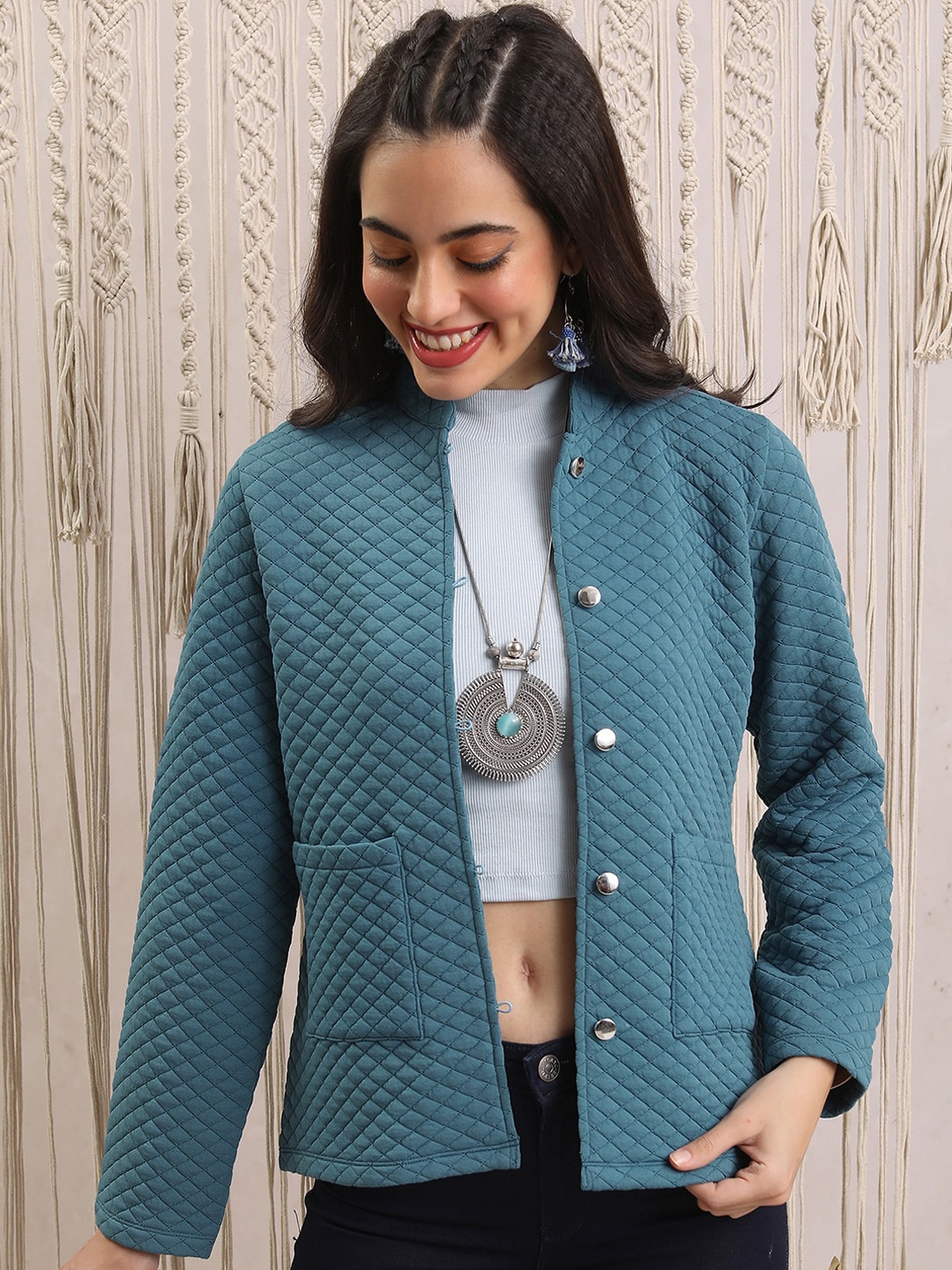 

Vishudh Teal Open Front Jacket
