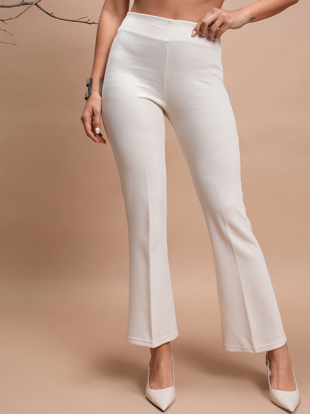 

Vishudh Women Cream-Coloured Flared Trousers