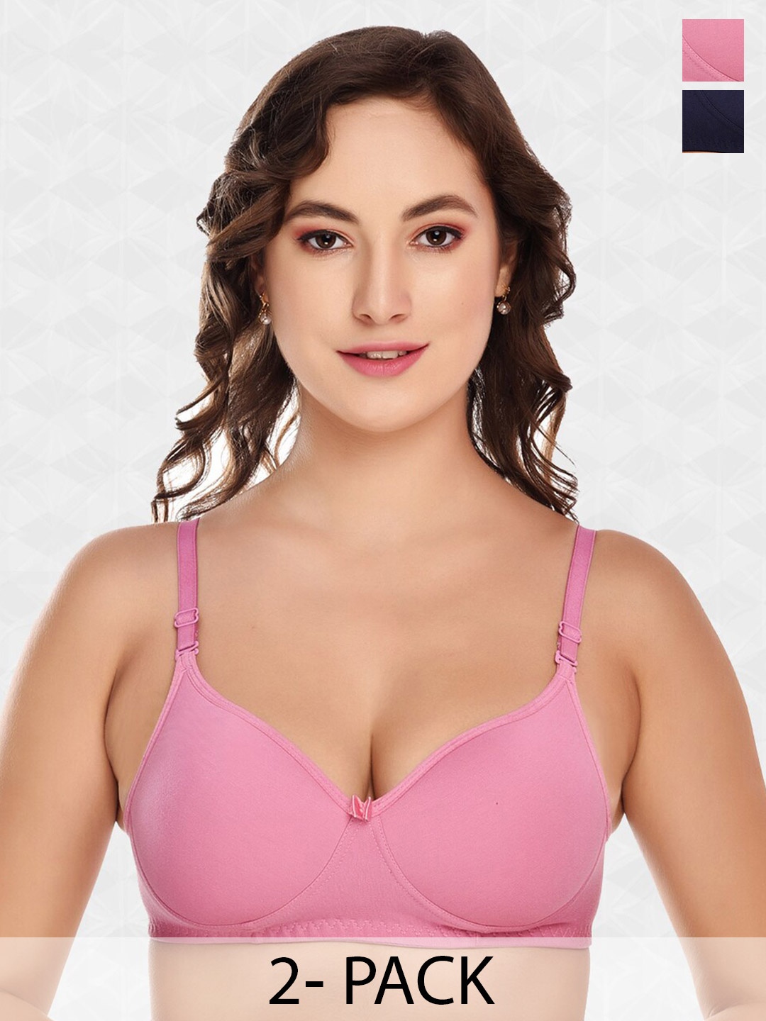 

ACCEZORY Kamini Pack Of 2 Lightly Padded T-Shirt Bra Super Support All Day Comfort, Pink