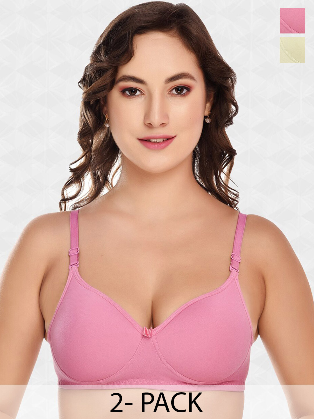 

ACCEZORY Kamini Pack Of 2 Lightly Padded T-Shirt Bra Super Support All Day Comfort, Pink