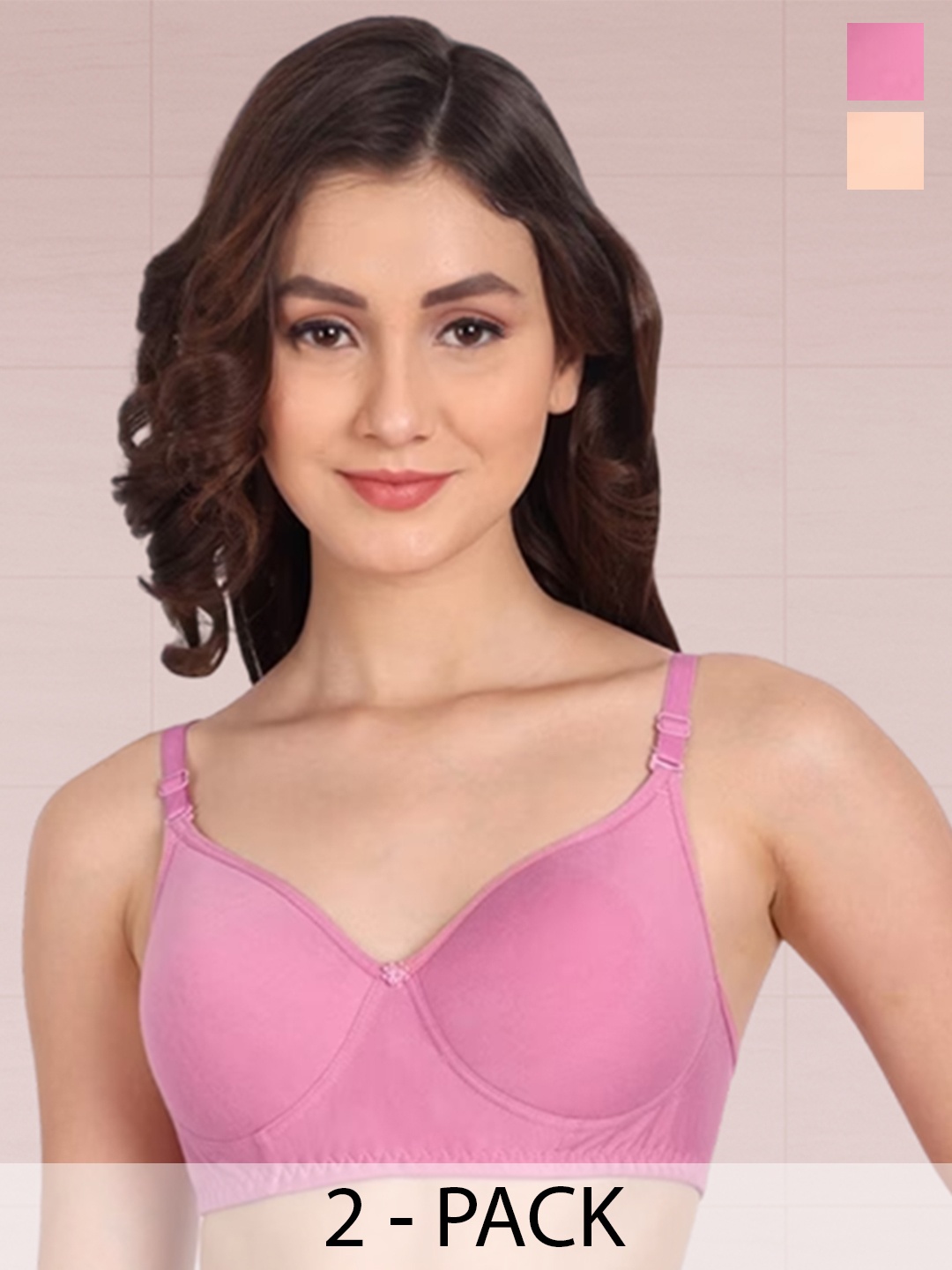 

ACCEZORY Pack of 2 Full Coverage Lightly Padded T-shirt Bras With All Day Comfort, Pink