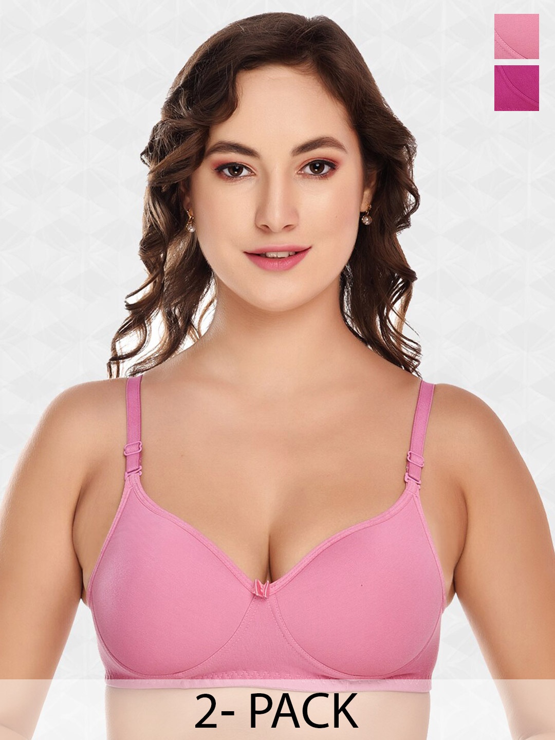 

ACCEZORY Kamini Pack Of 2 Lightly Padded T-Shirt Bra Full Coverage Super Support All Day Comfort, Pink