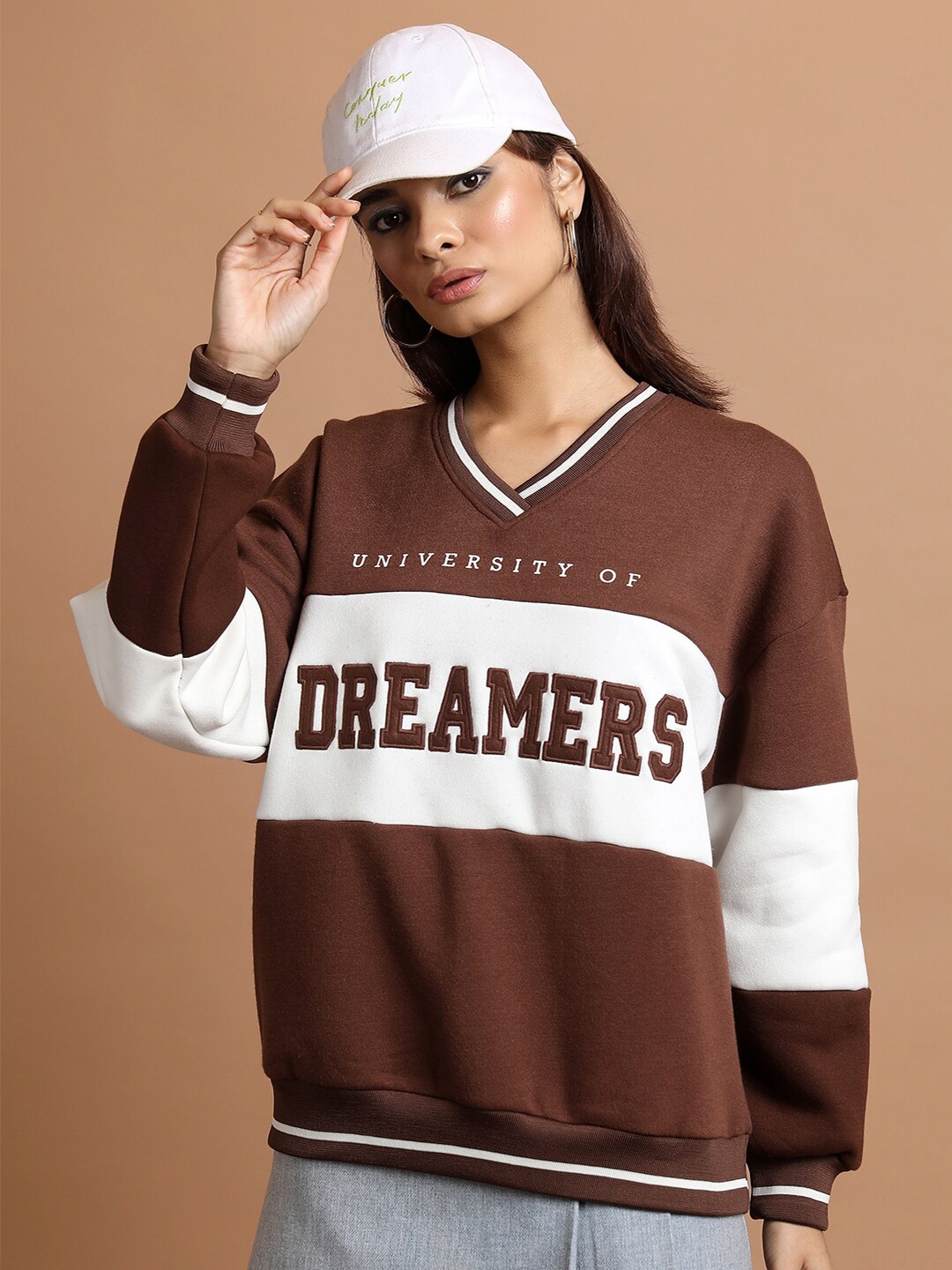 

Tokyo Talkies Brown Typography Printed Oversized Sweatshirt