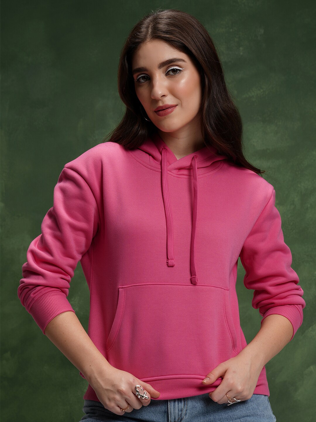 

Tokyo Talkies Pink Hooded Drop-Shoulder Sleeves Relaxed Fit Sweatshirt