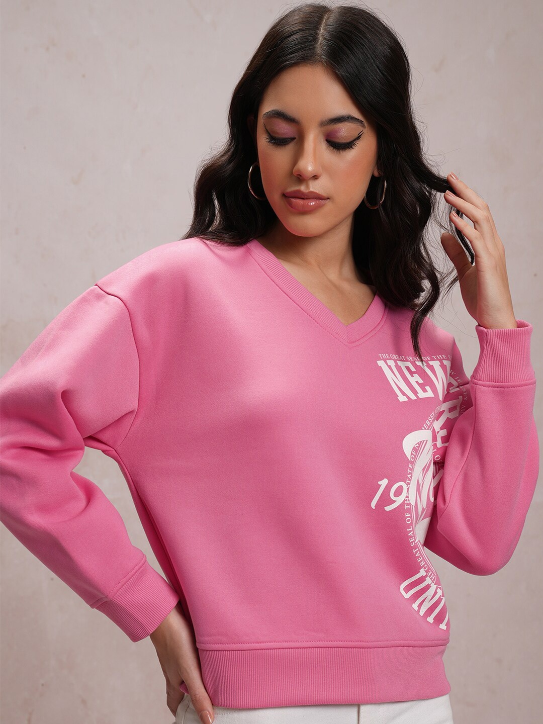 

Tokyo Talkies Pink Typography Printed Relaxed Fit Sweatshirt