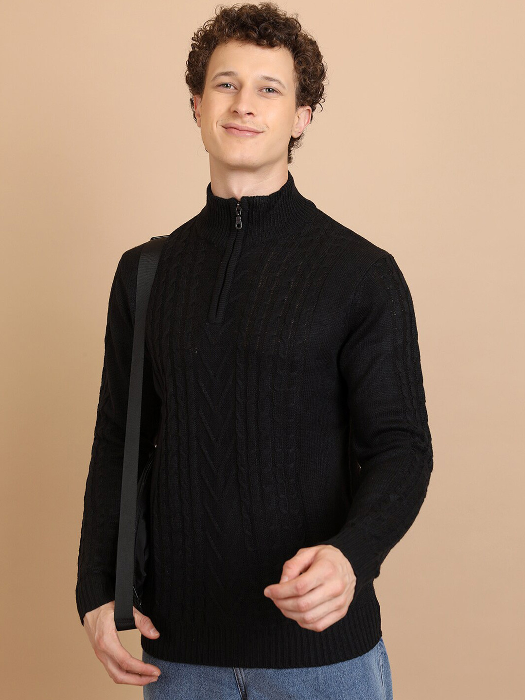 

HIGHLANDER Cable Knit Self Design Acrylic Pullover, Black